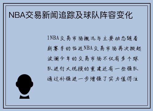 NBA交易新闻追踪及球队阵容变化